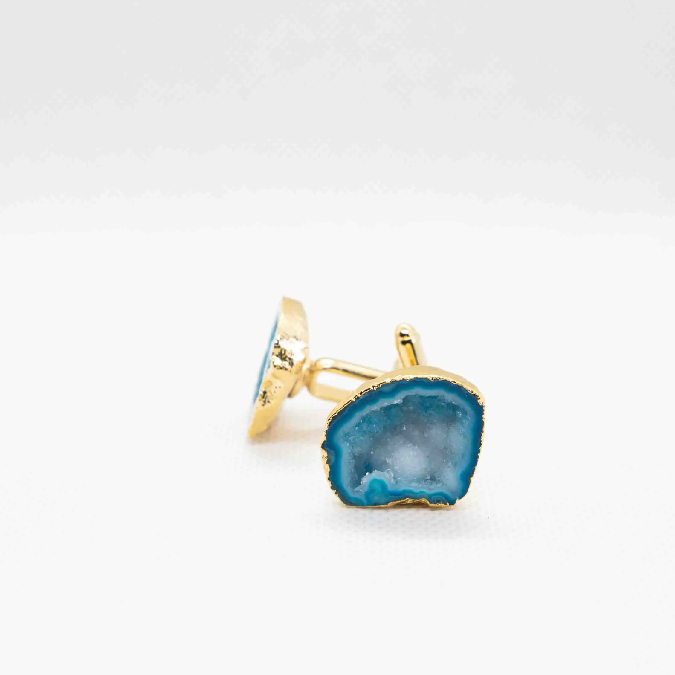 Natural Sky Blue Geode Druzy 24k Gold Plated Luxury Cufflink