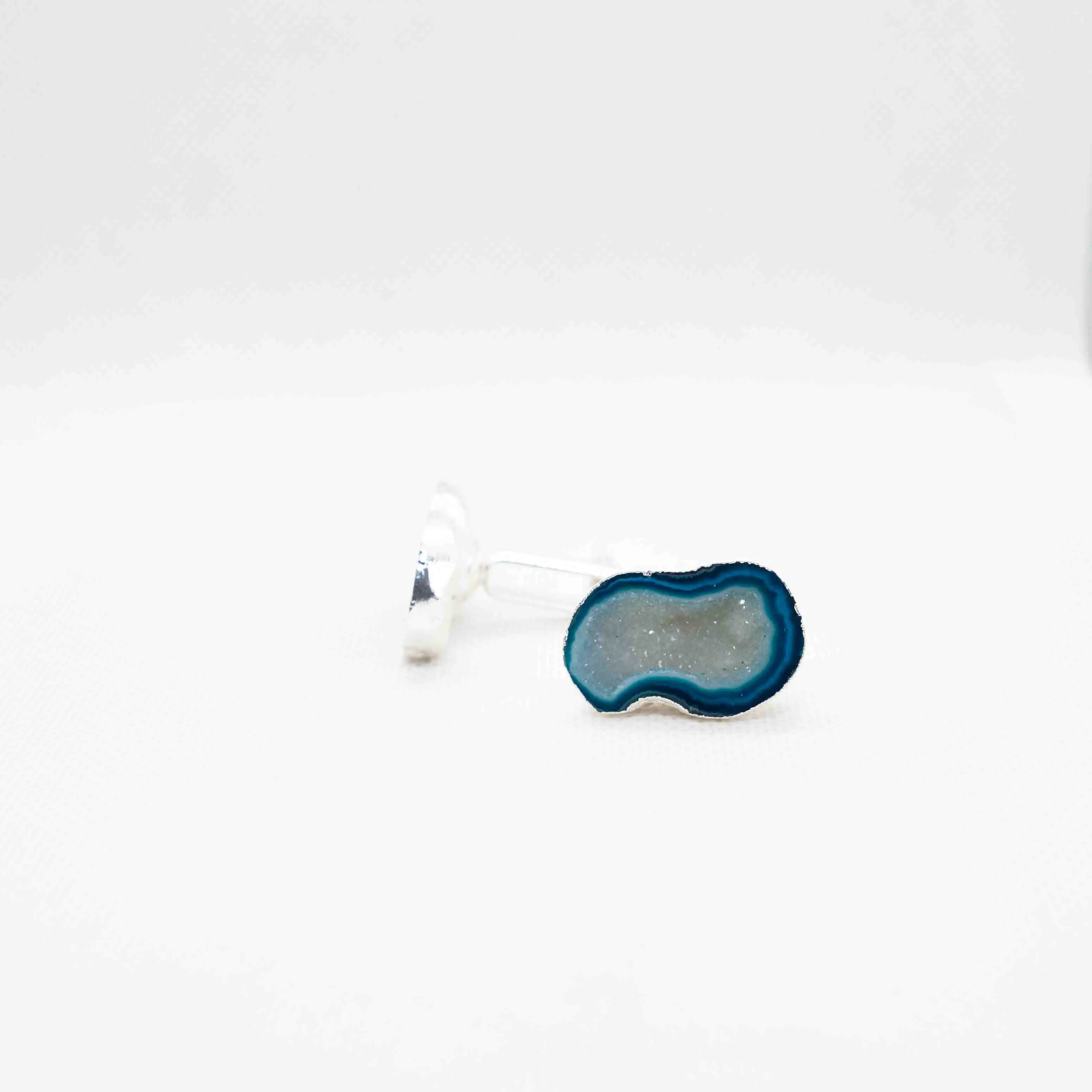 Natural Sky Blue Geode Druzy Silver Plated Luxury Cufflink