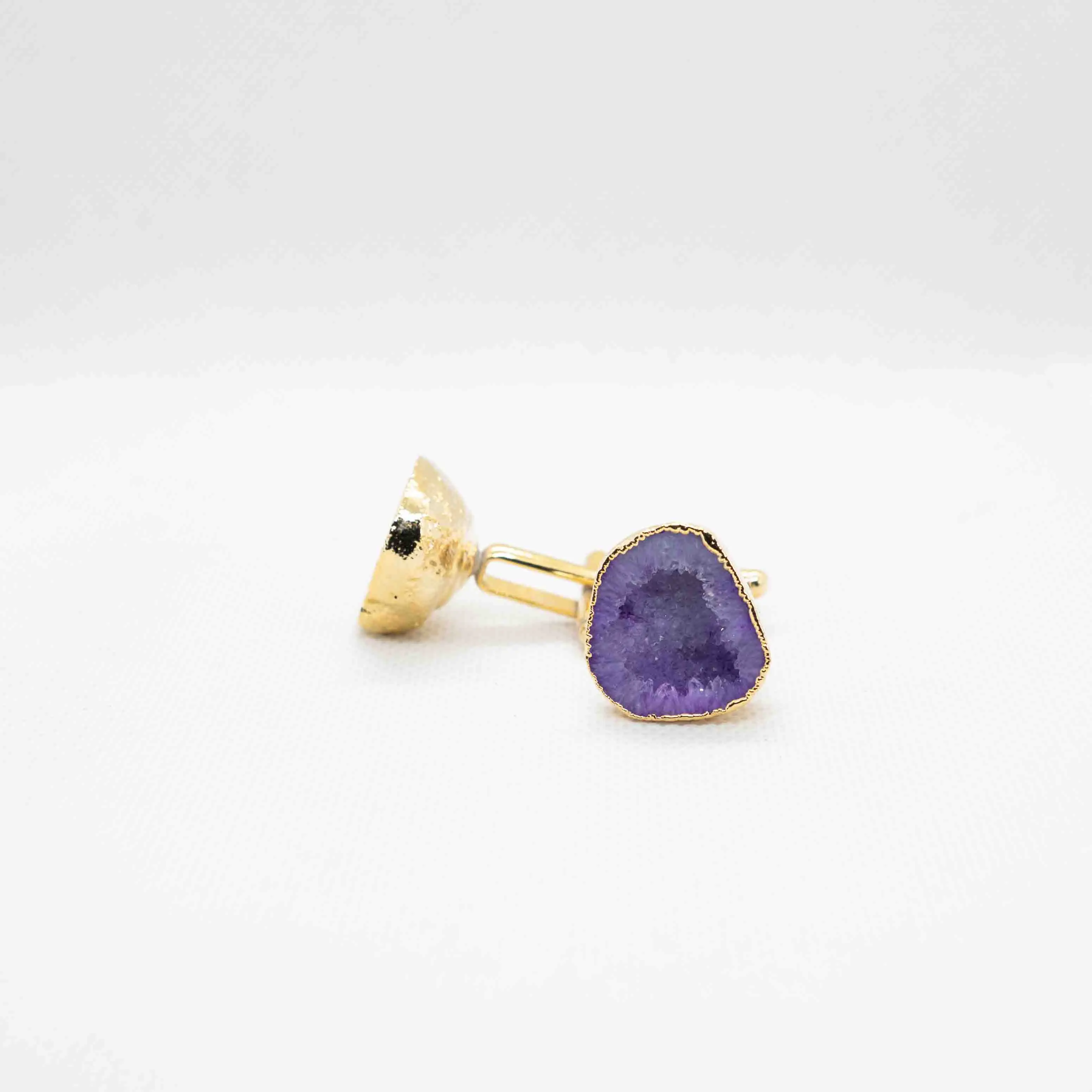 Natural Purple Geode Druzy 24k Gold Plated Cufflink