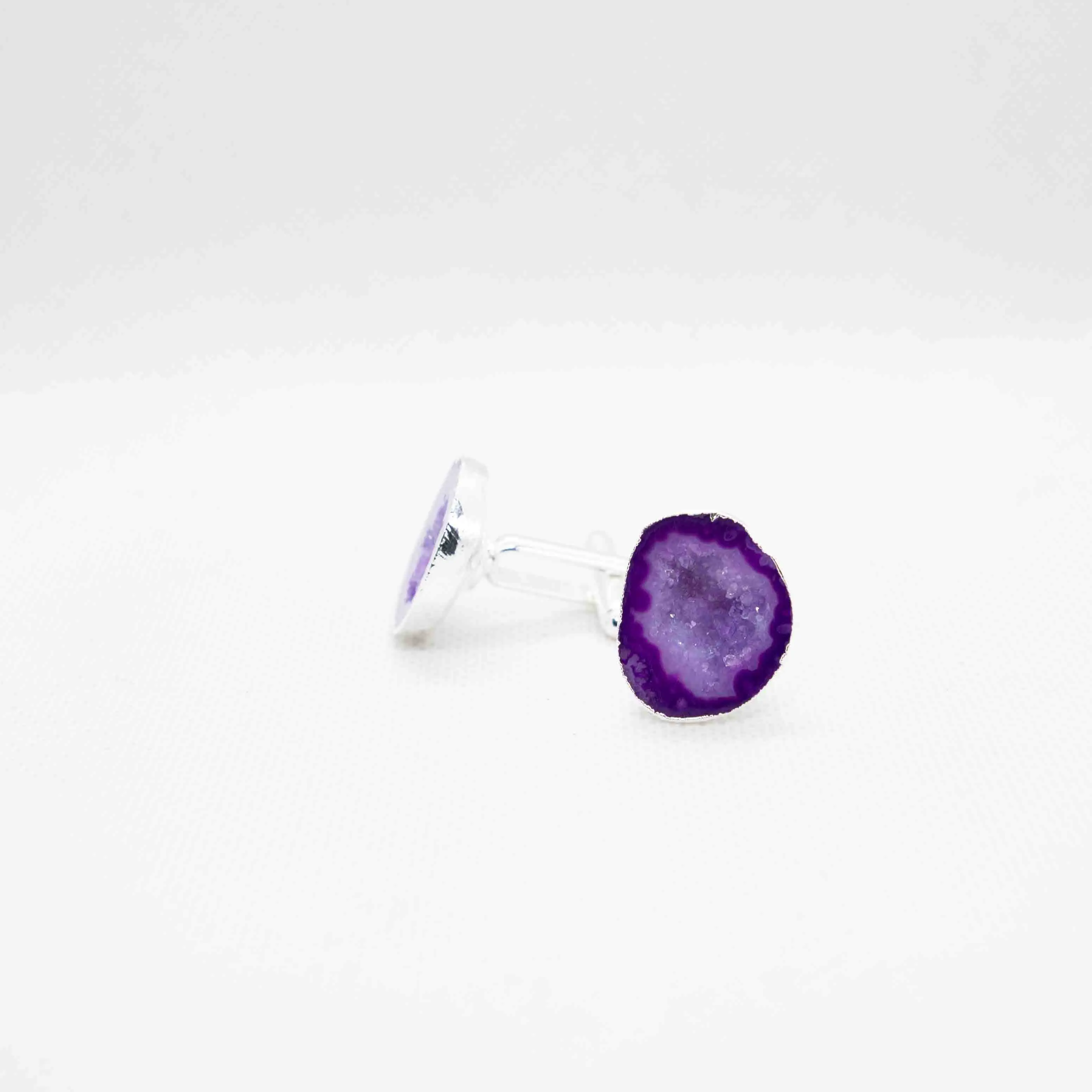 Natural Purple Geode Silver Plated Luxury Cufflink