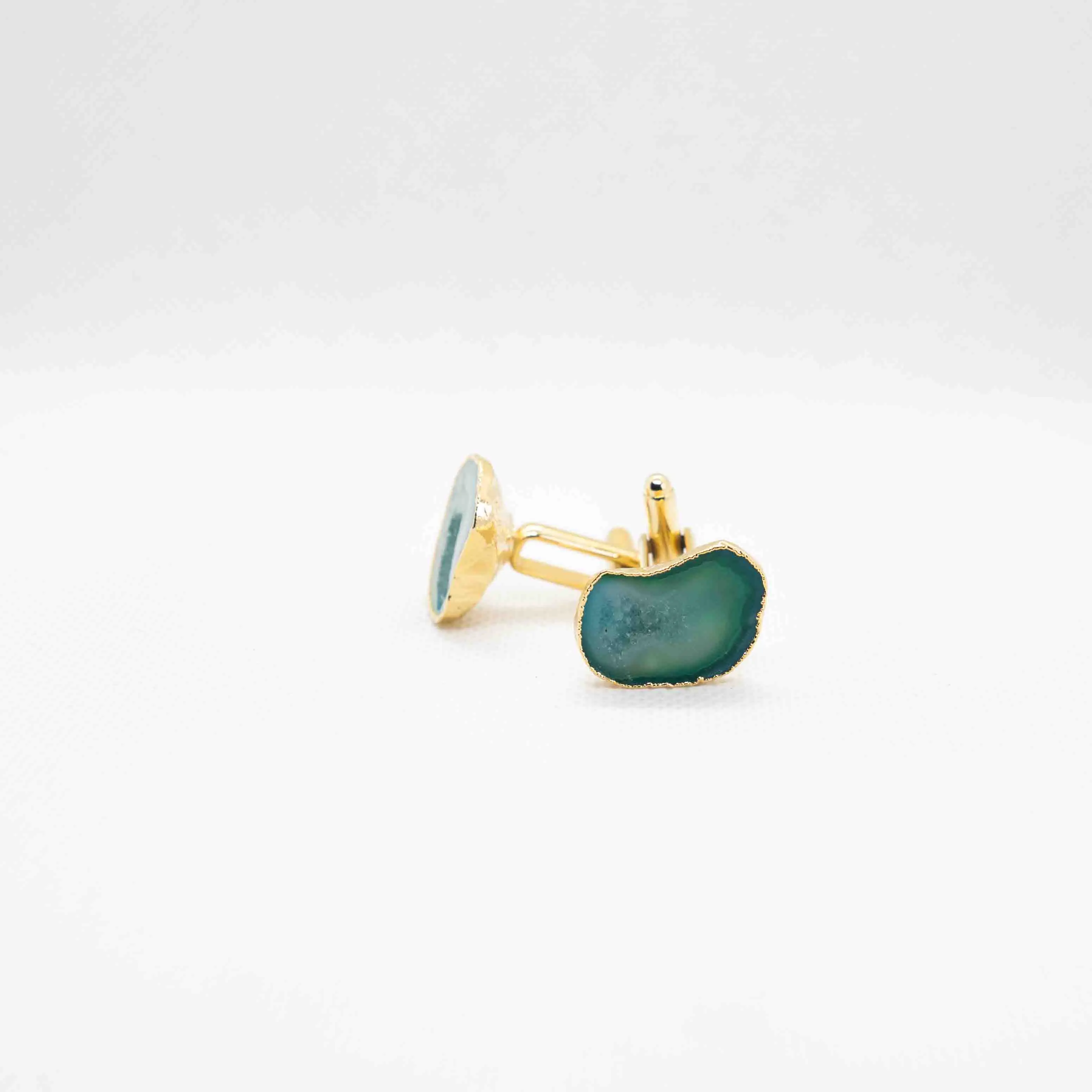 Natural Green Geode Druzy 24k Gold Plated Cufflink