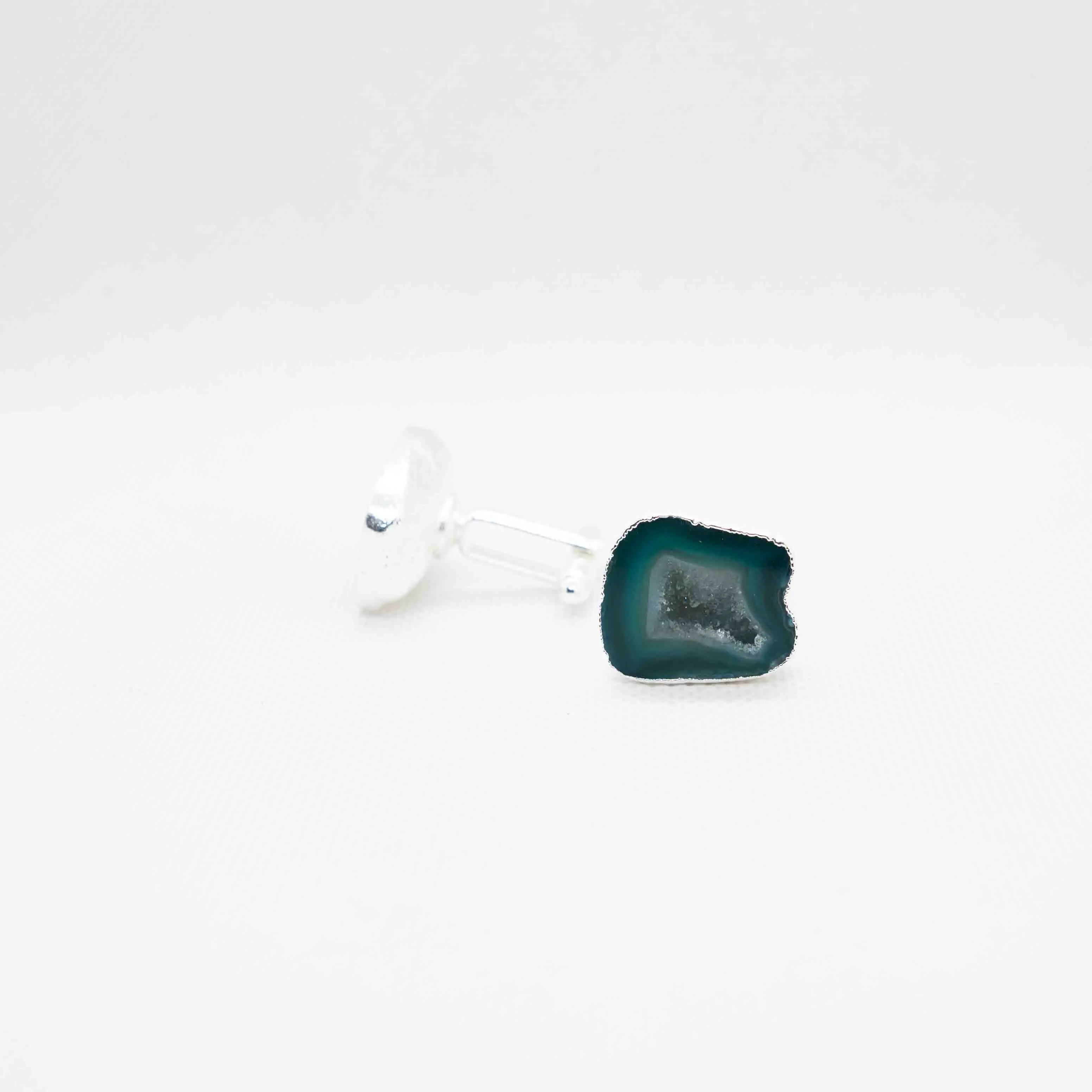 Natural Green Geode Silver Plated Luxury Cufflink