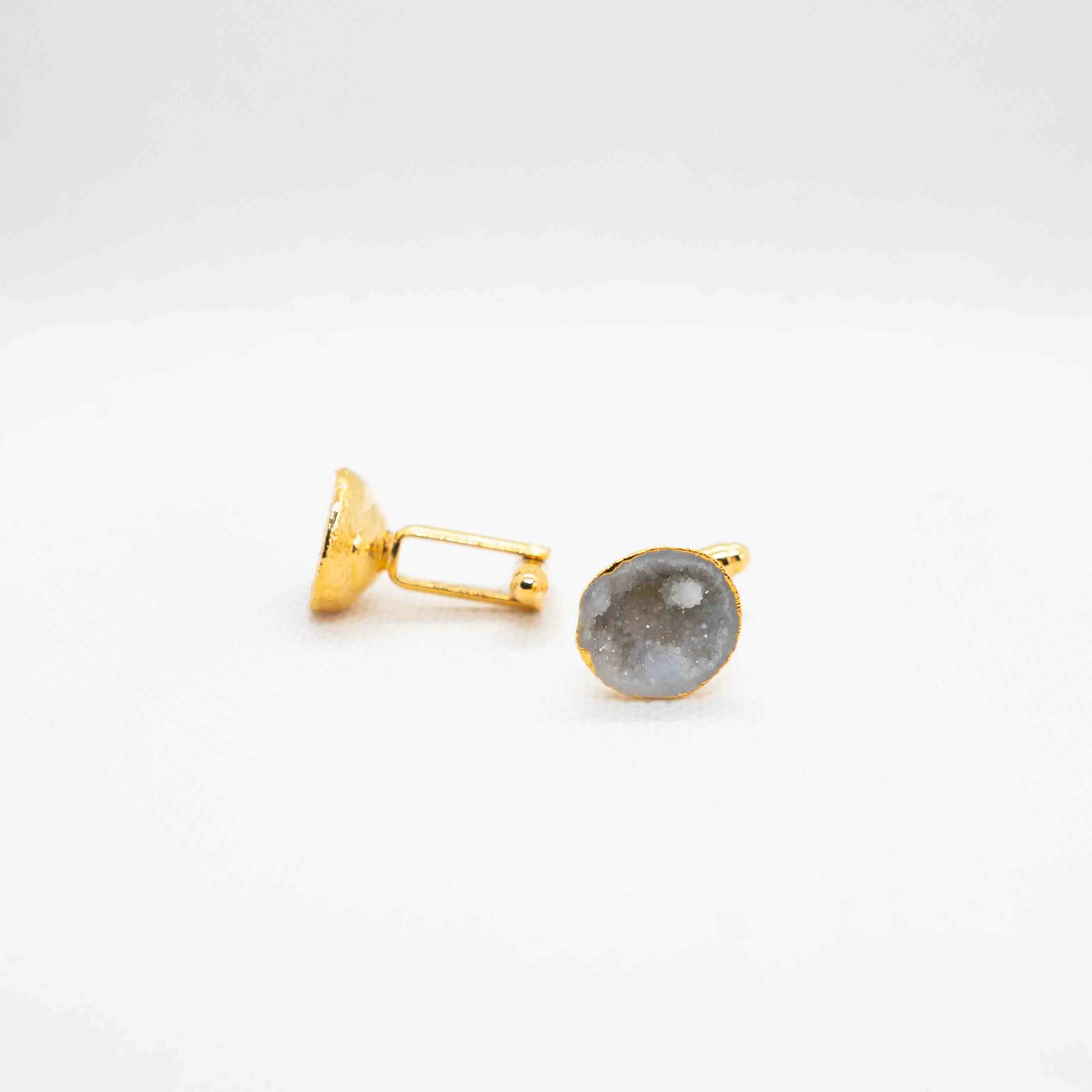Natural White Geode Druzy 24k Gold Plated Luxury Cufflink