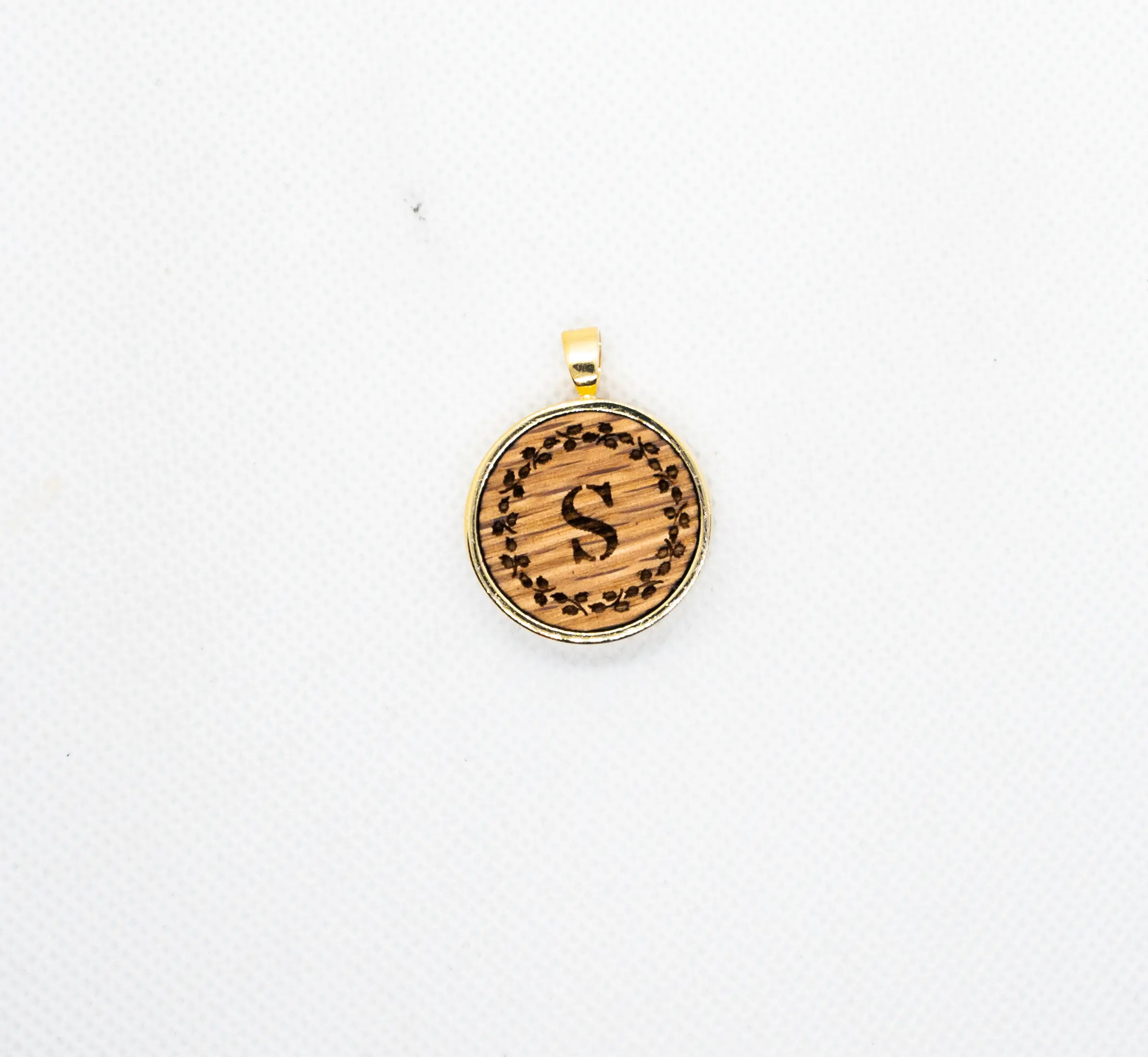 Floral Letter IV Wood Pendant