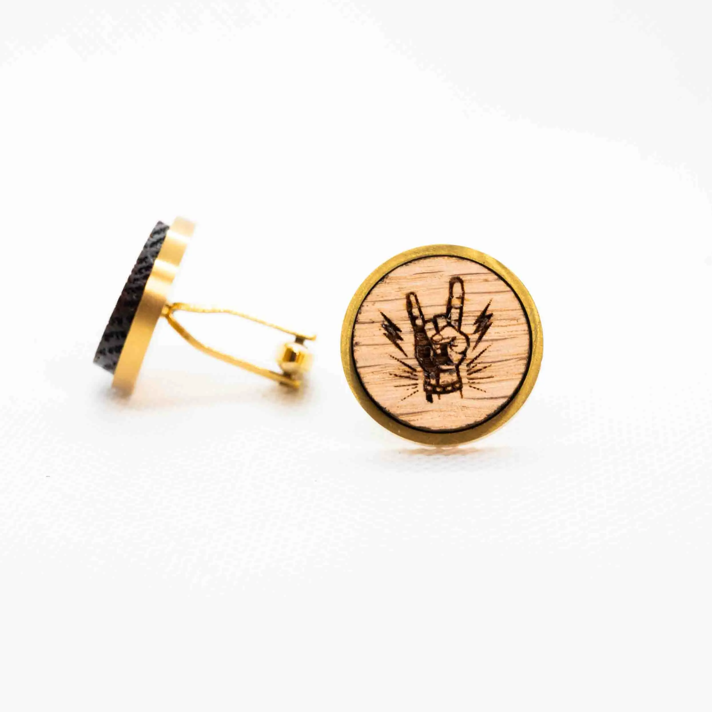 Rock and Roll hand Symbol II Wooden Cufflinks