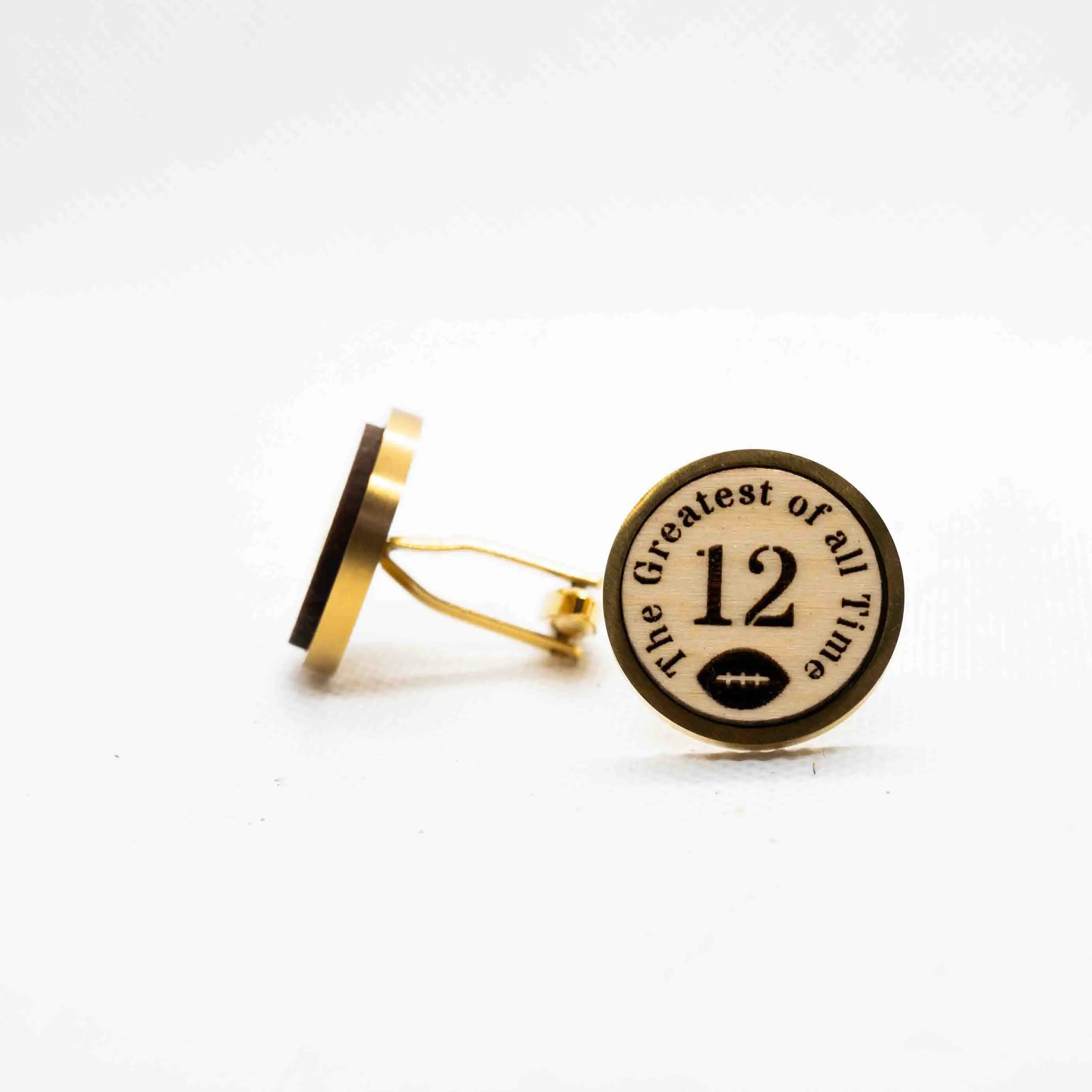 Tom Brady (12) Football G.O.A.T Wooden Cufflinks