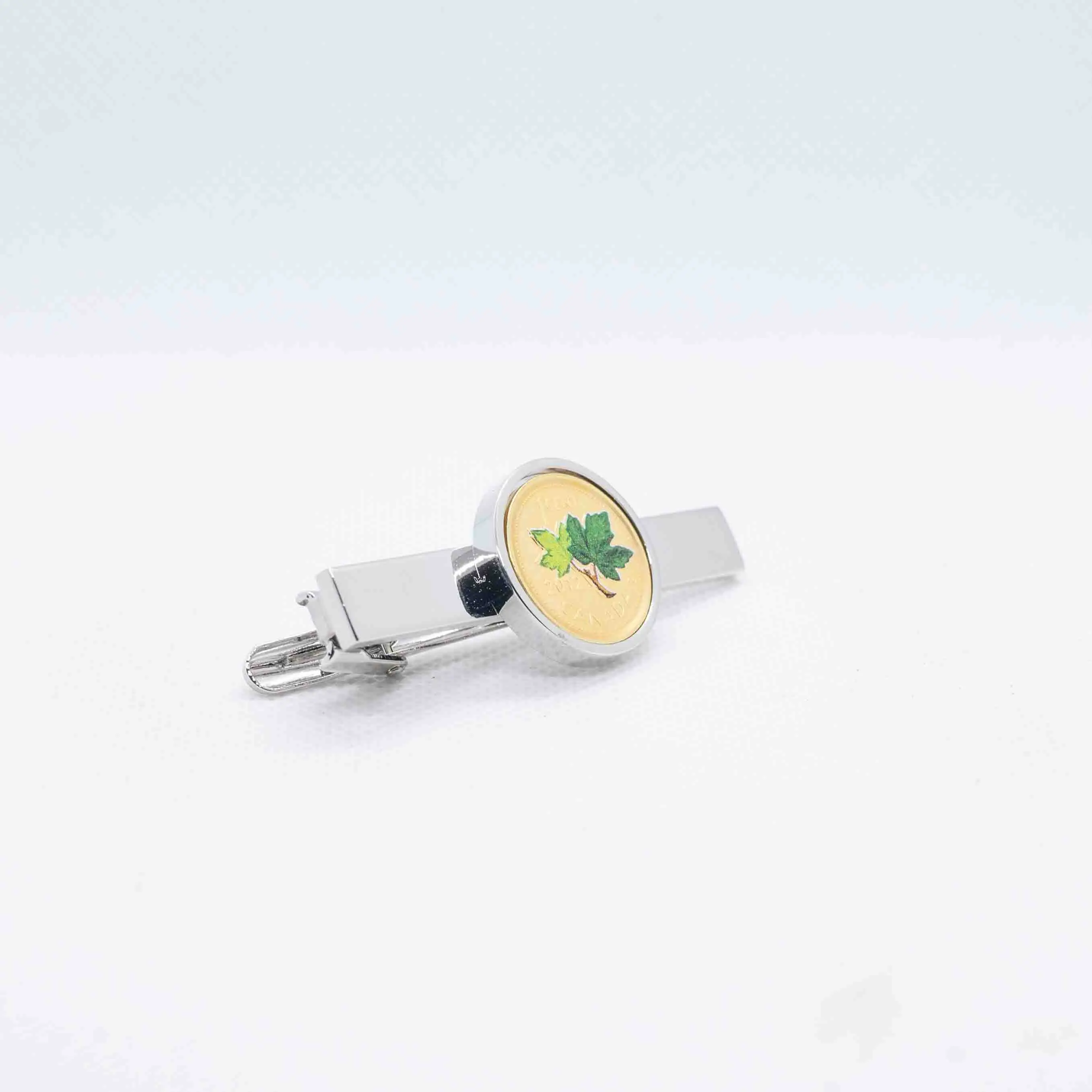 Green Canadian Penny 24K Gold Plated Tie Clips