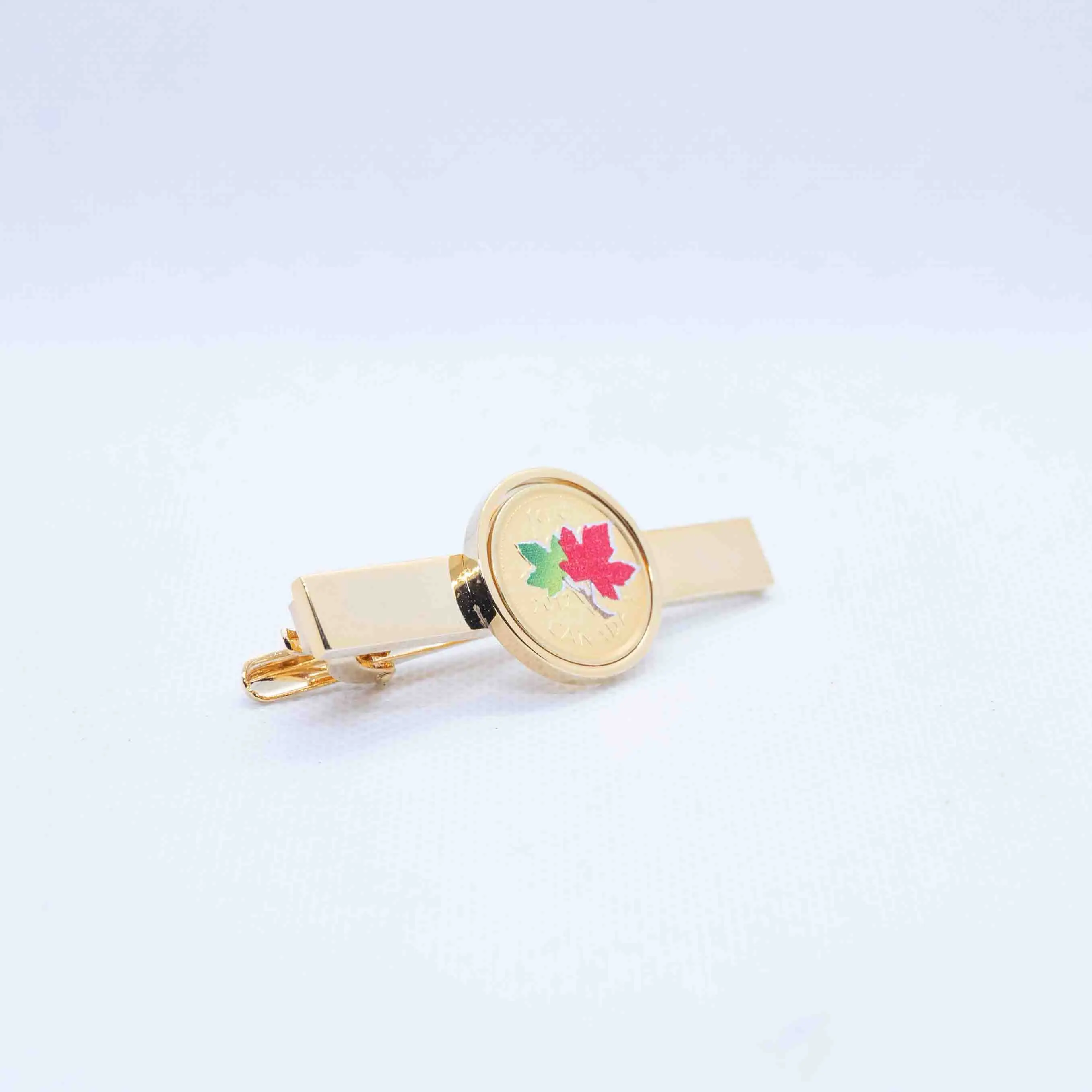 Green and Red Canadian Penny 24K Gold Plated Tie Clips