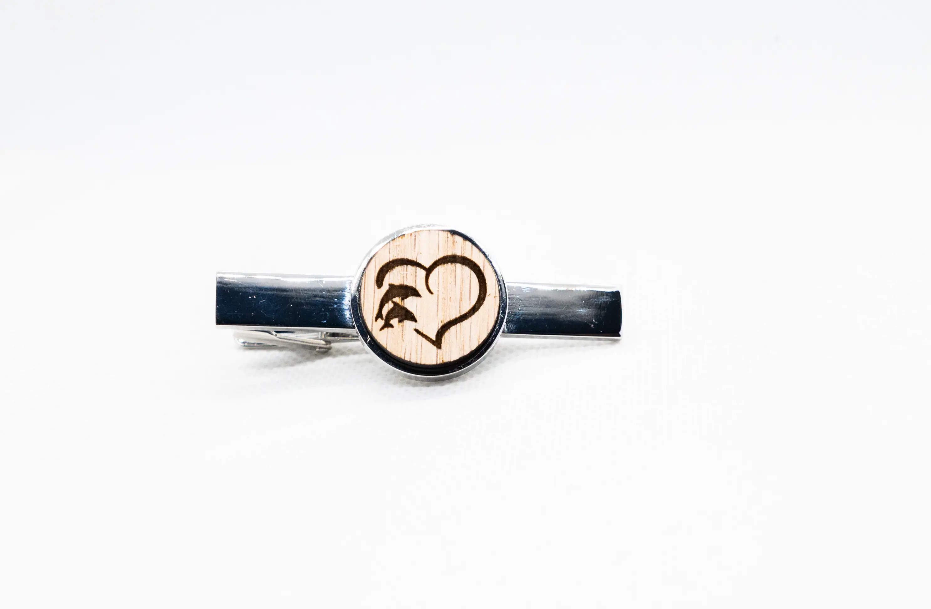 Dolphin Heart Wooden Tie Clips