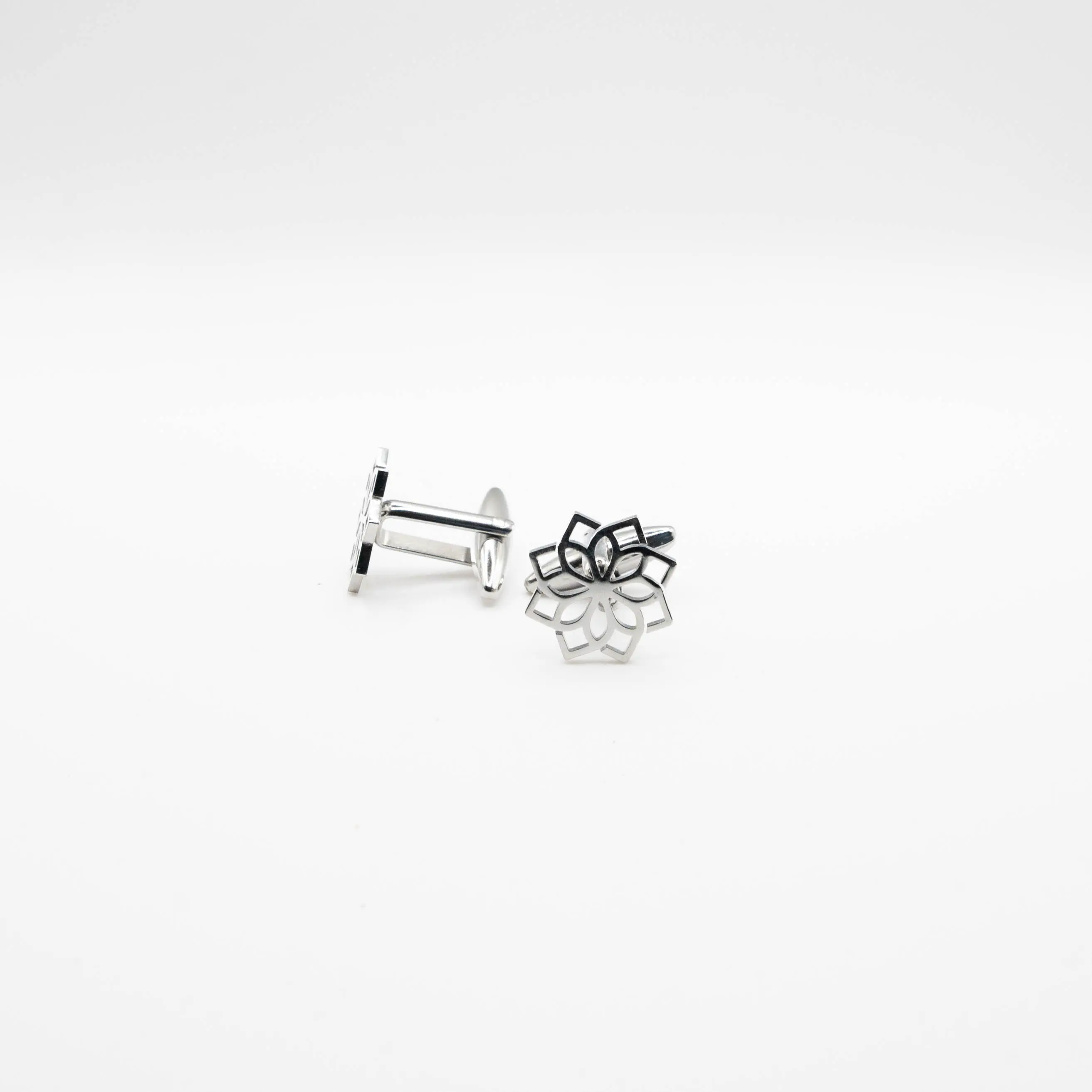 Silver Colour Lotus Flower Cufflinks