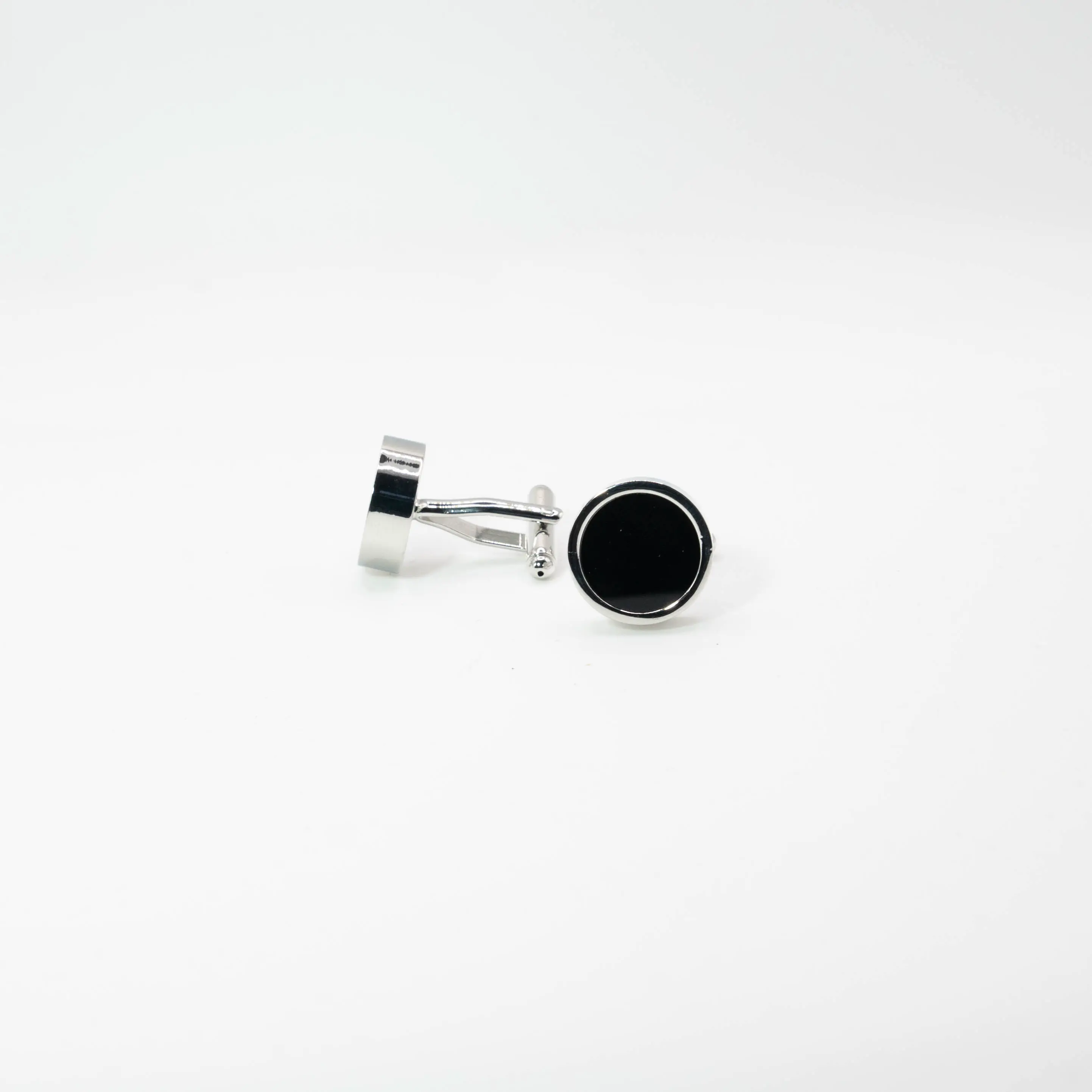 Classic Silver Round Black Cufflinks