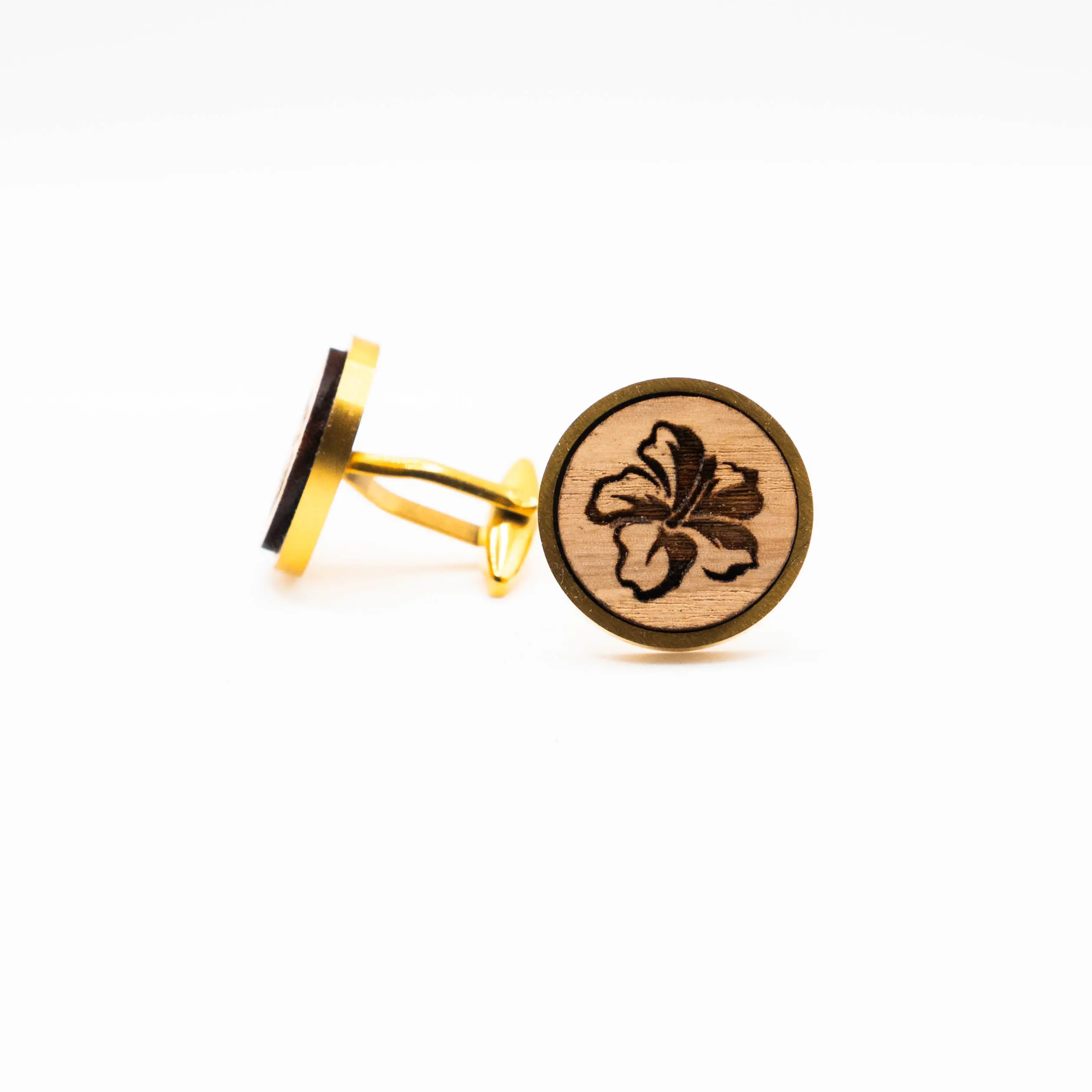 Hibiscus Flower Wooden Cufflinks