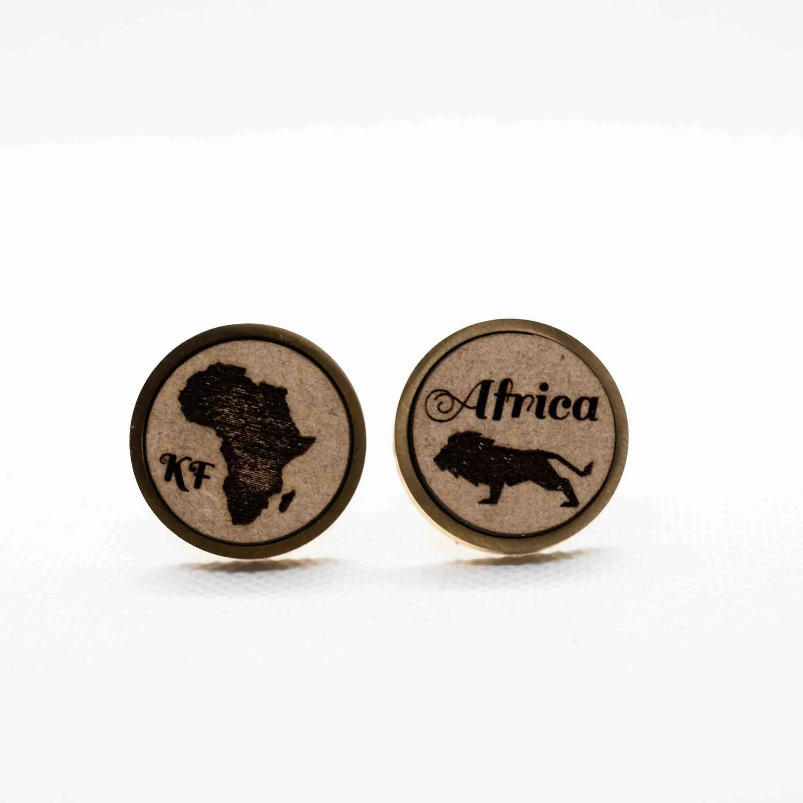 Custom Africa Lion Initials Wooden Cufflinks