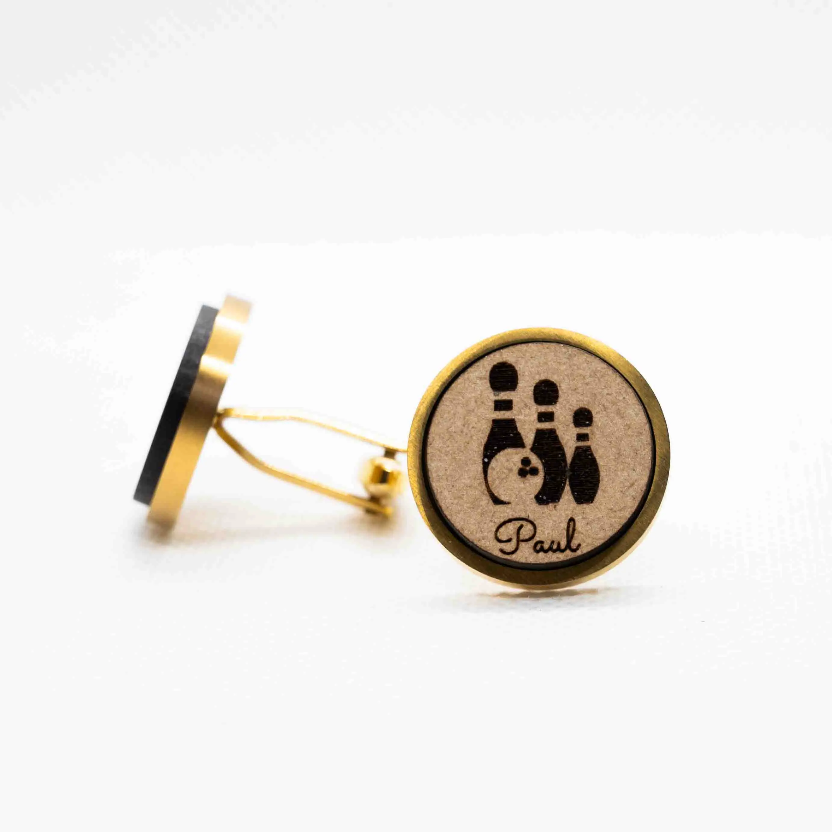 Custom Bowling Pin Pal  Name Wooden Cufflinks