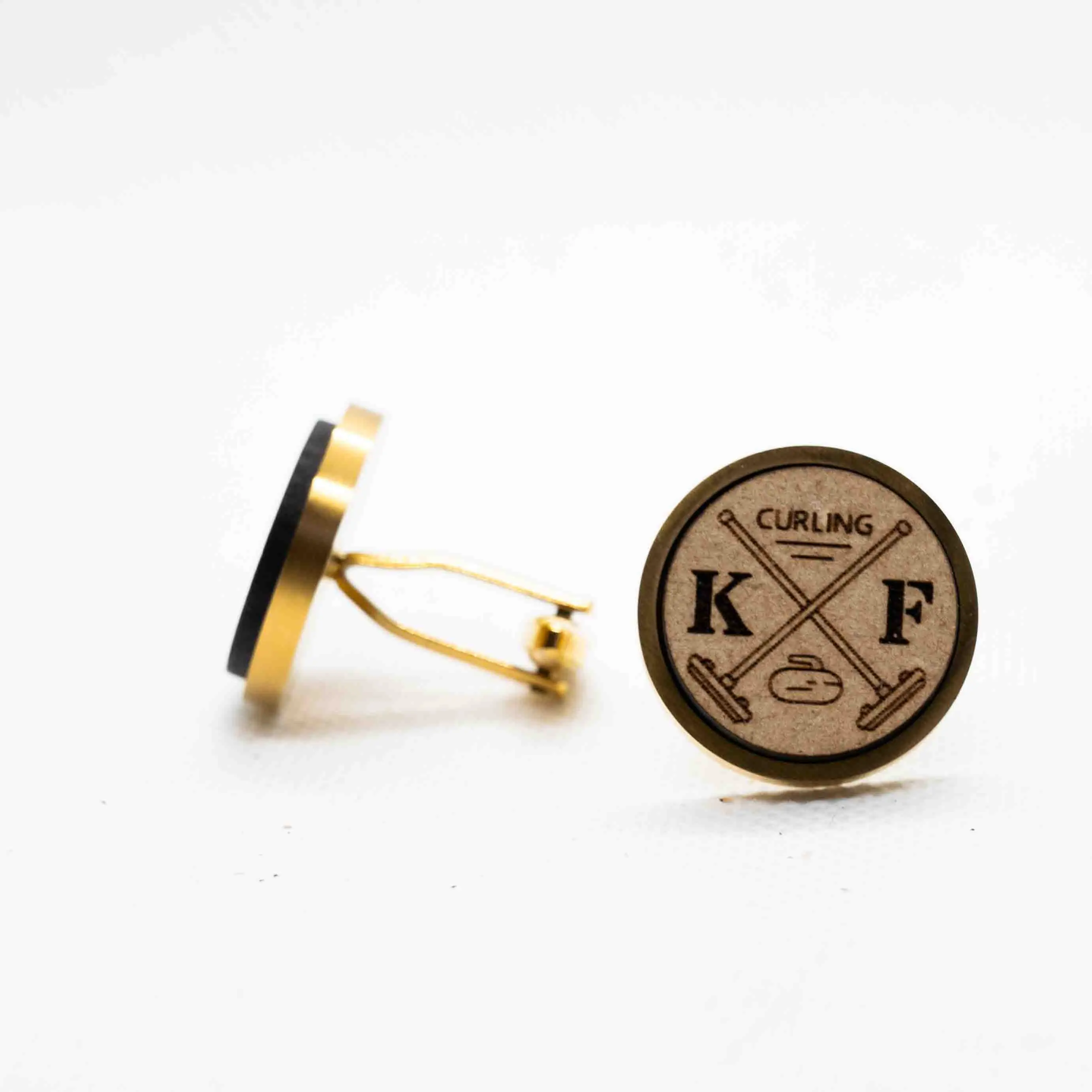 Custom Curling II Wooden Cufflinks