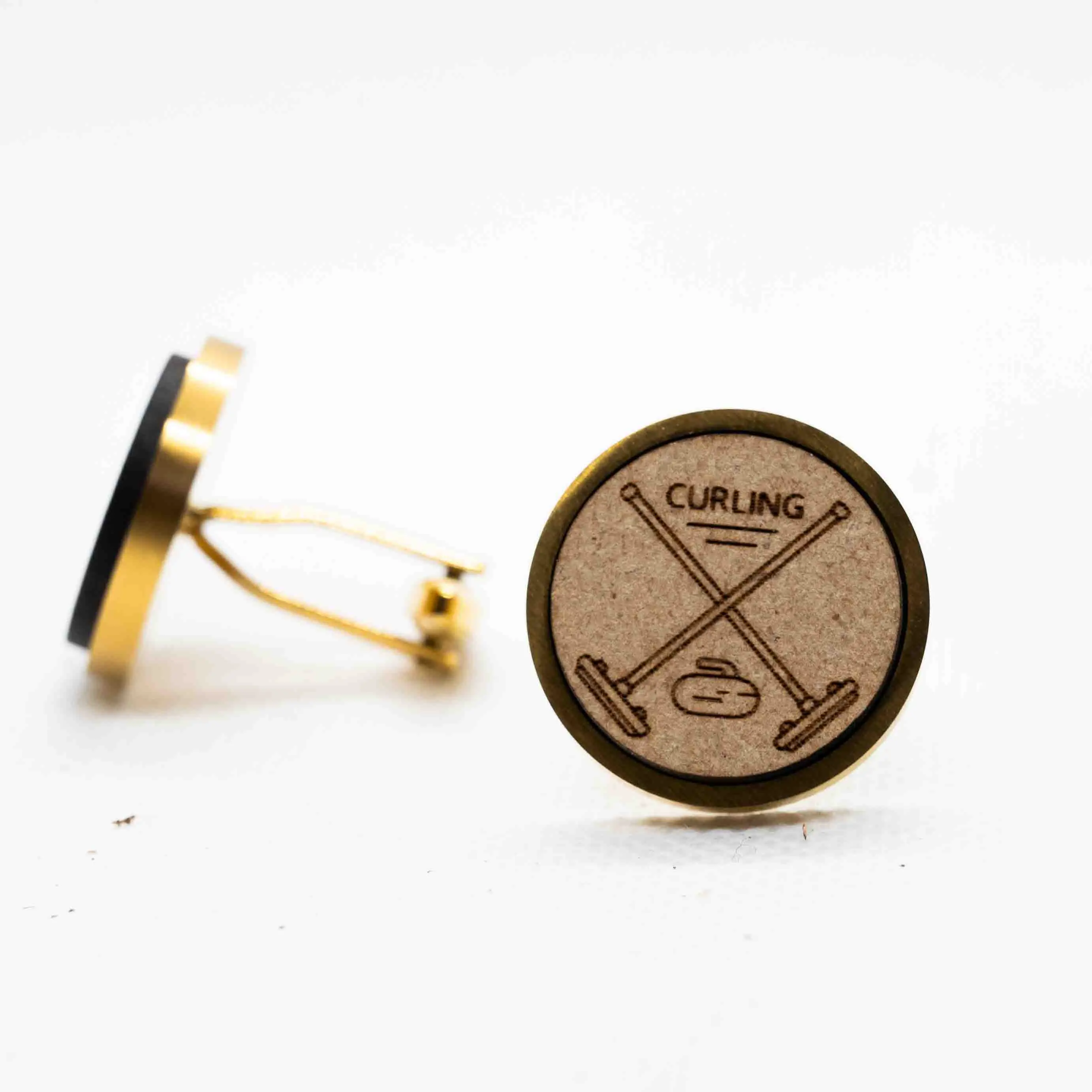 Custom Curling III Wooden Cufflinks