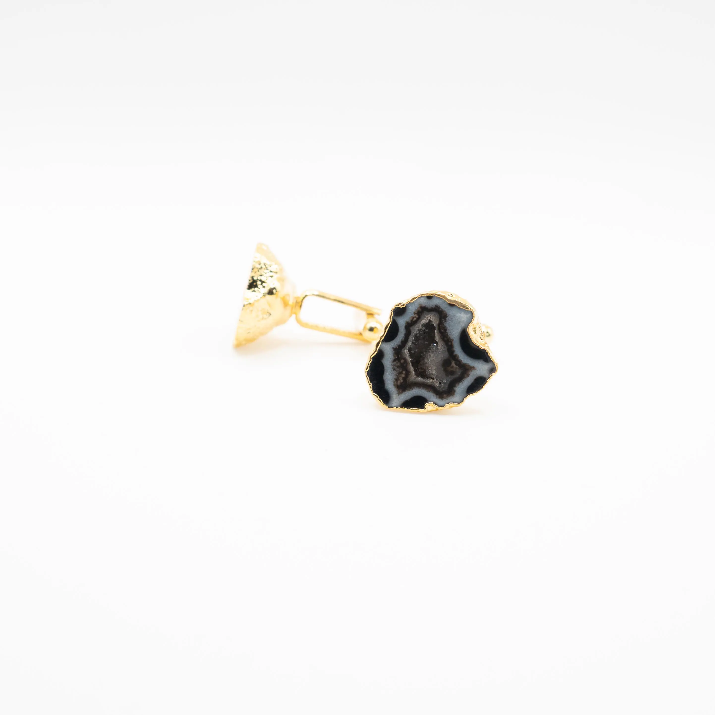 Natural Black Geode 24k Gold Plated Cufflinks