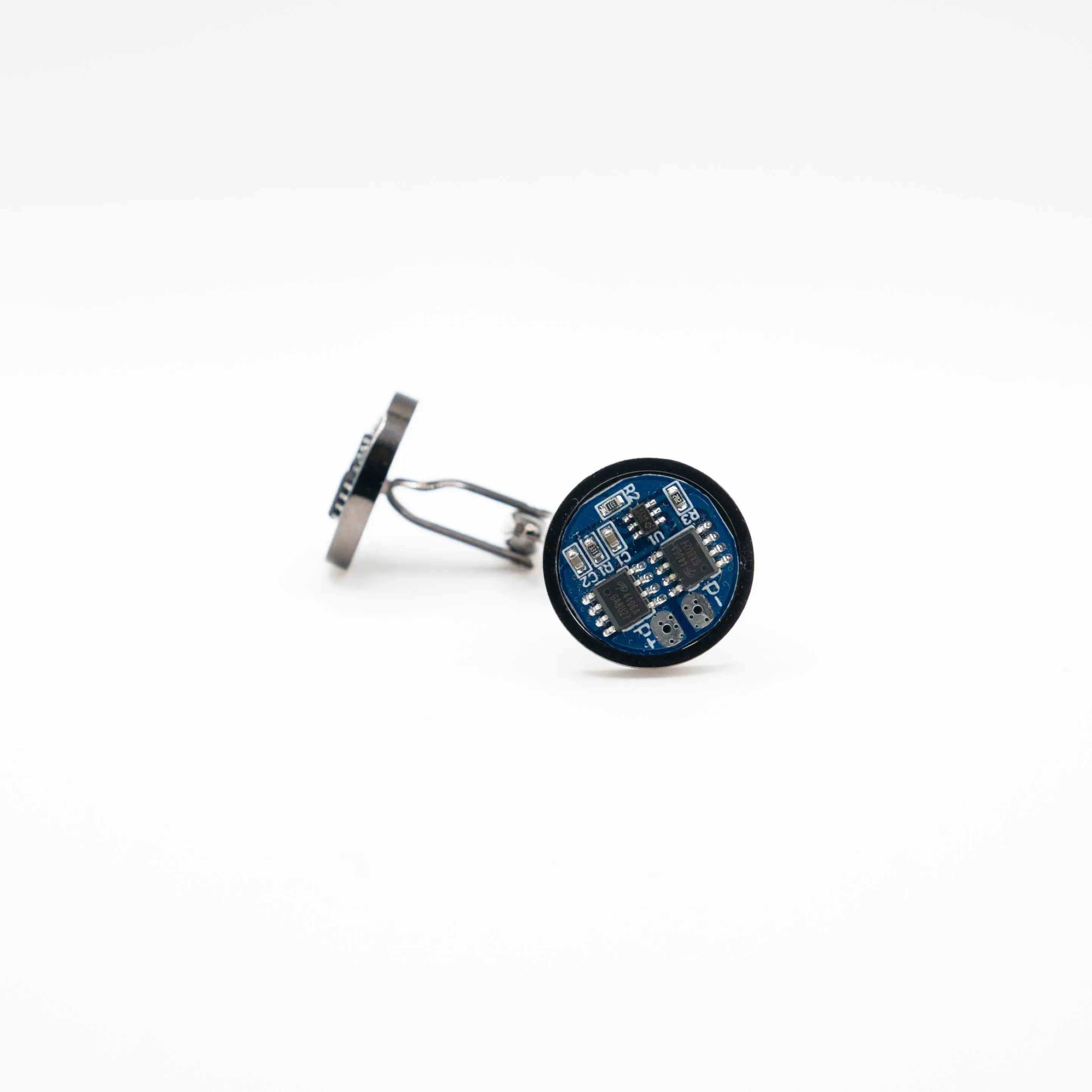 Round Blue Circuit Cufflink