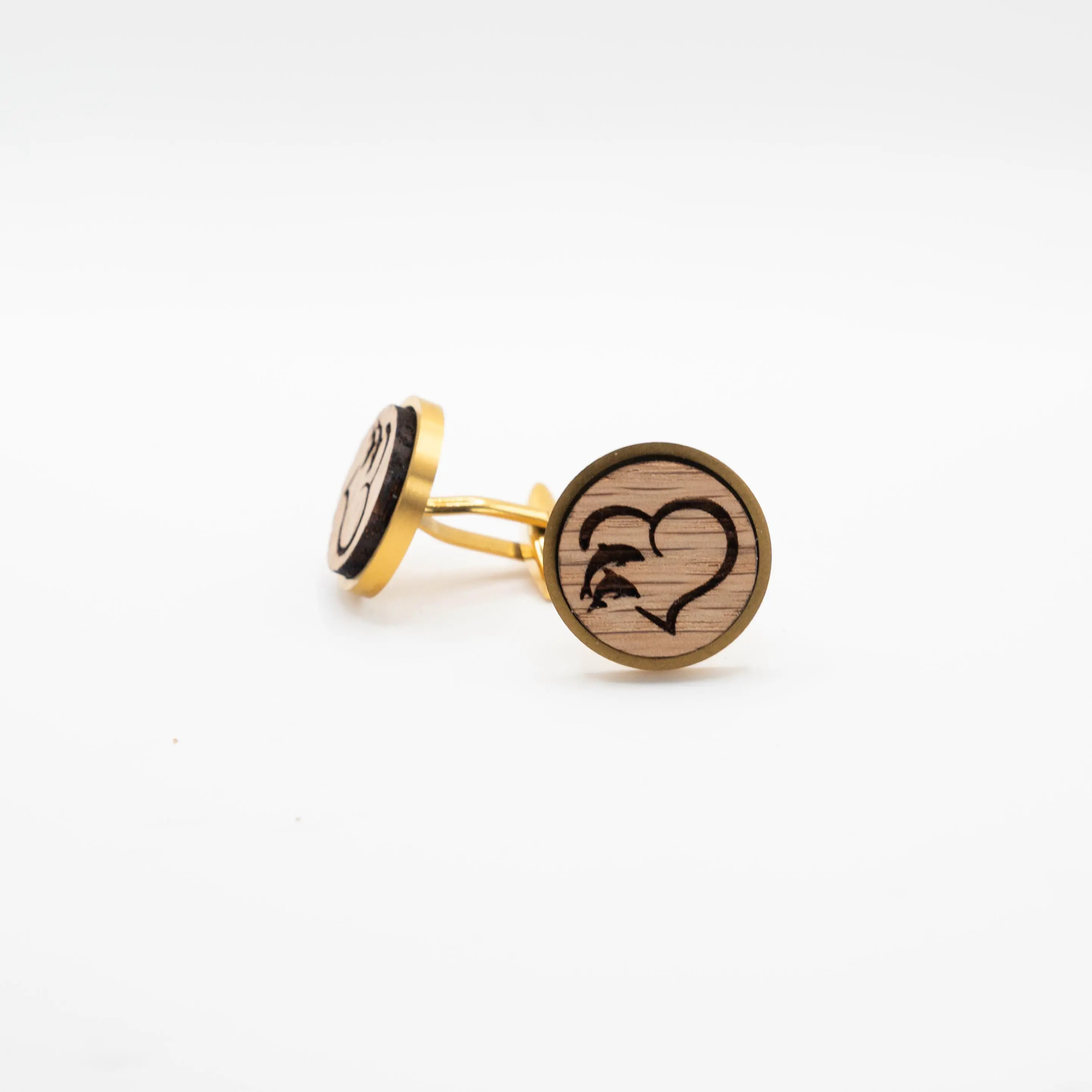 Dolphin Heart Wedding Wooden Cufflinks