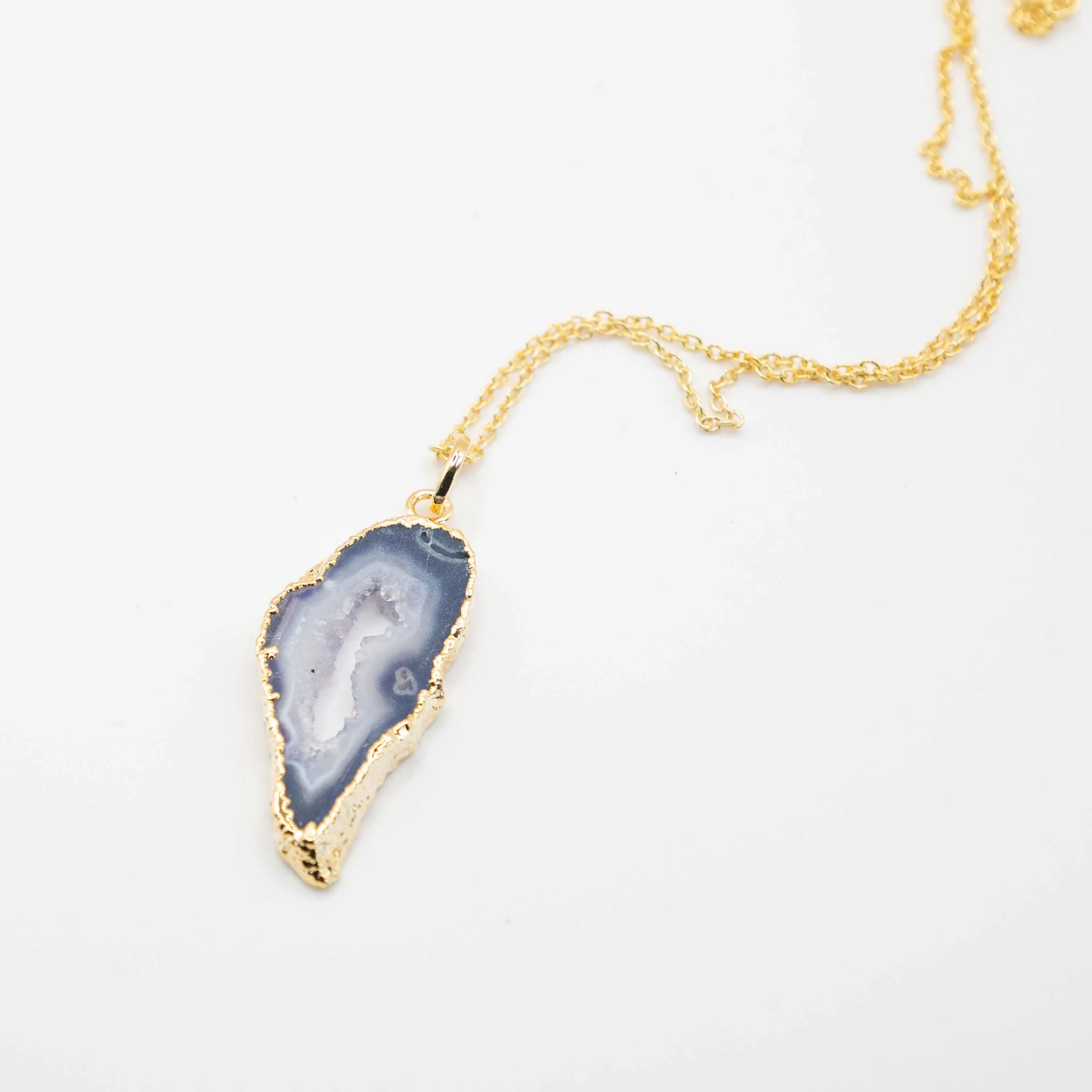 24k Gold Plated PURPLE Geode Druzy Pendant With Chain Necklace