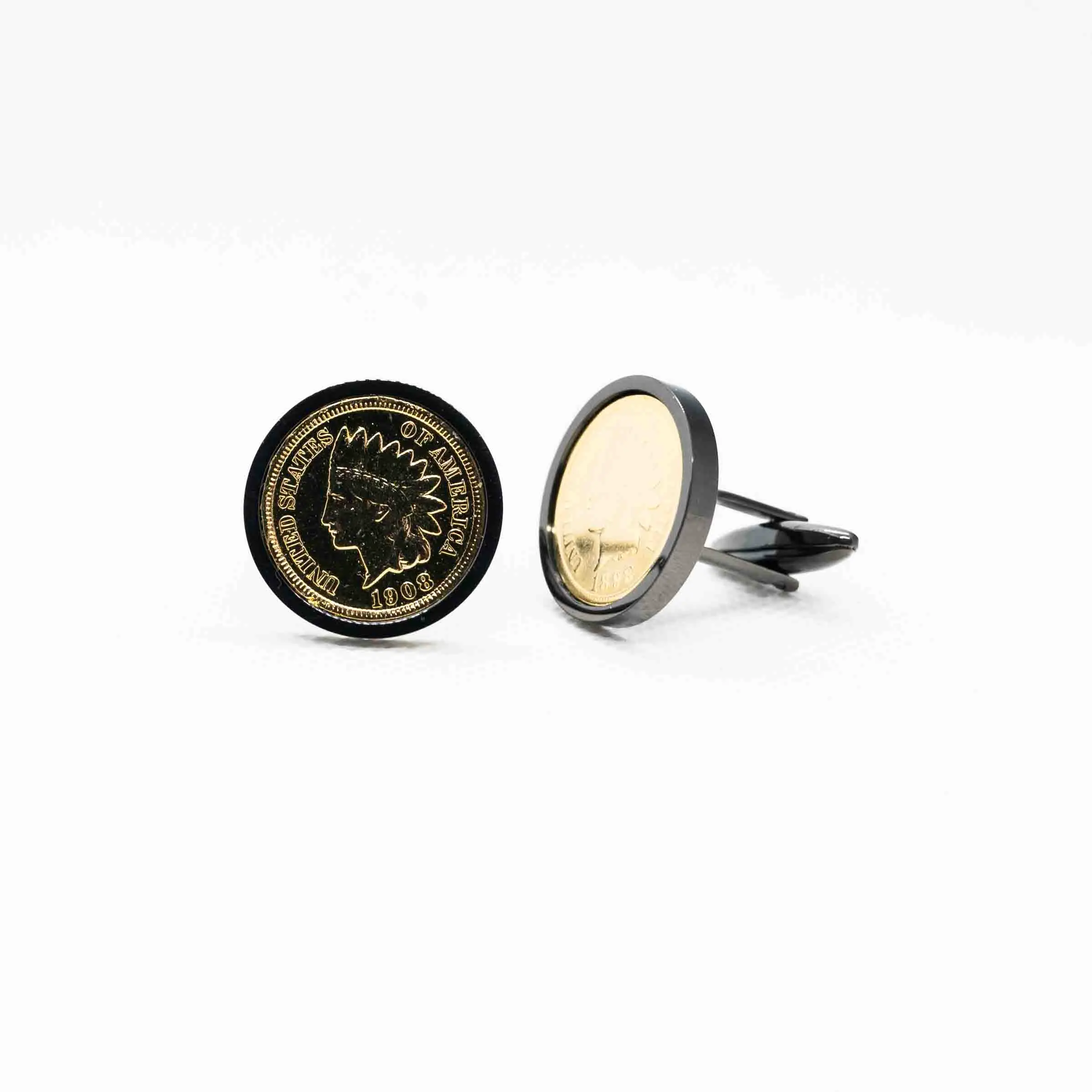 America Indian Head Penny 24K Gold Plated Coin Cufflink