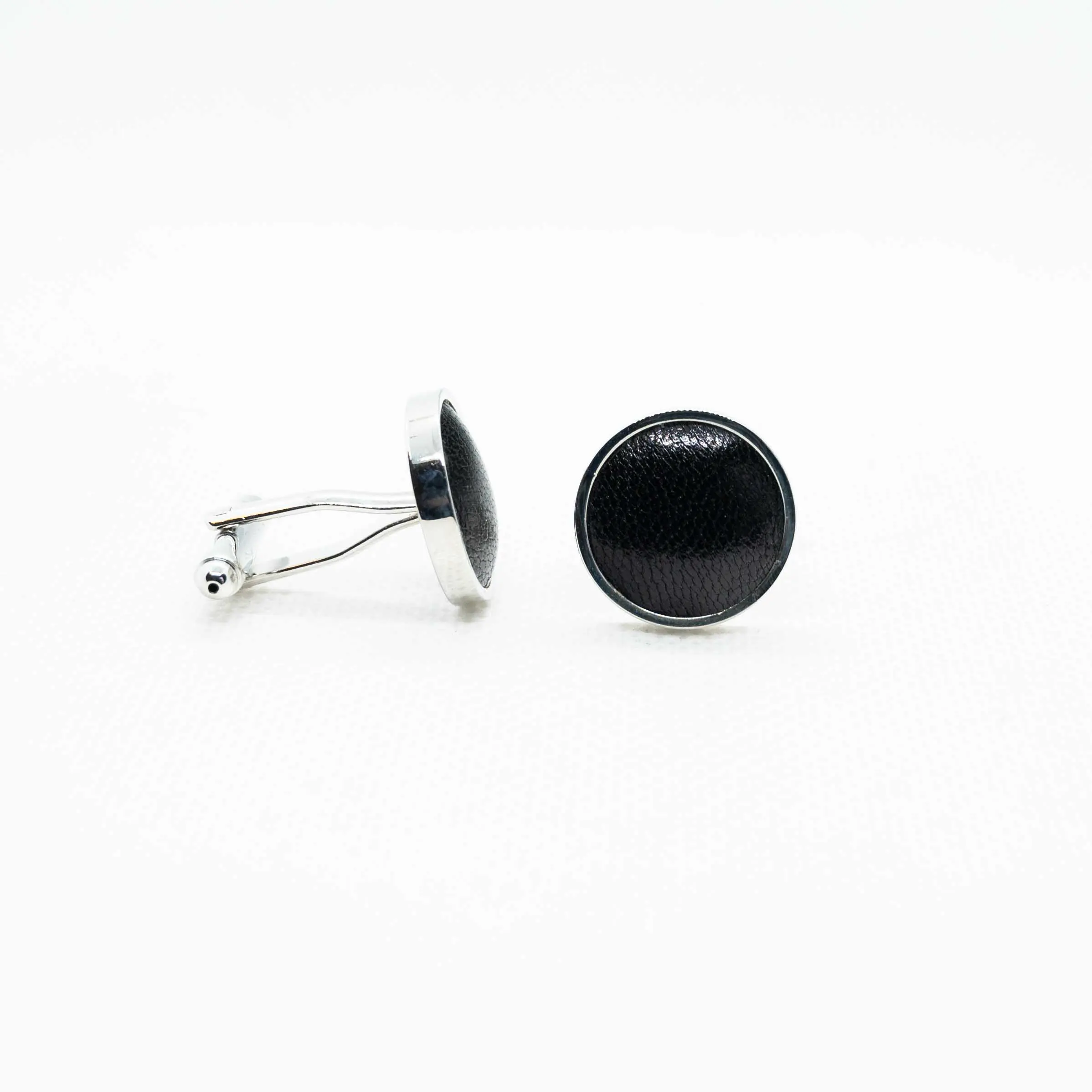 Genuine Shiny Black Leather Cufflinks