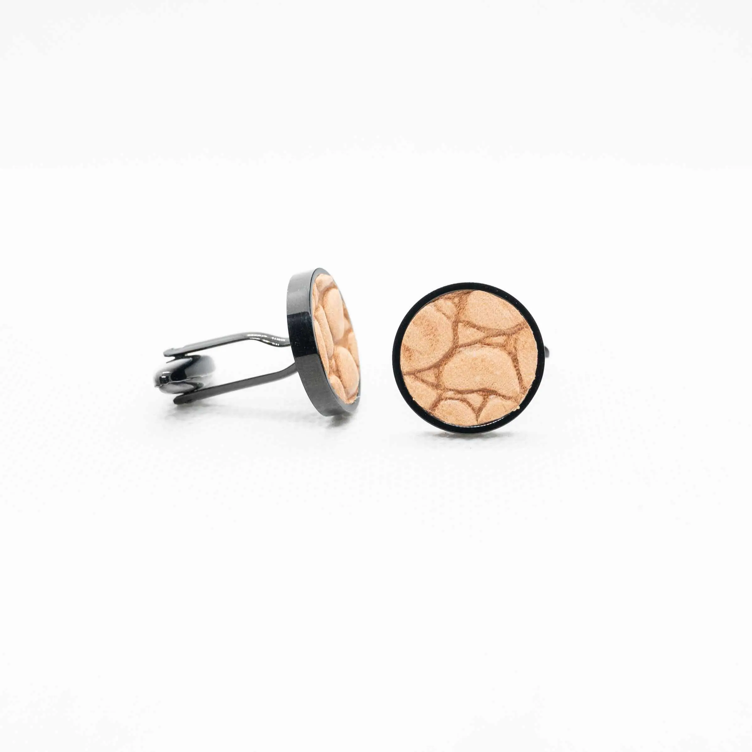 Genuine Textured Light Brown Leather Cufflinks