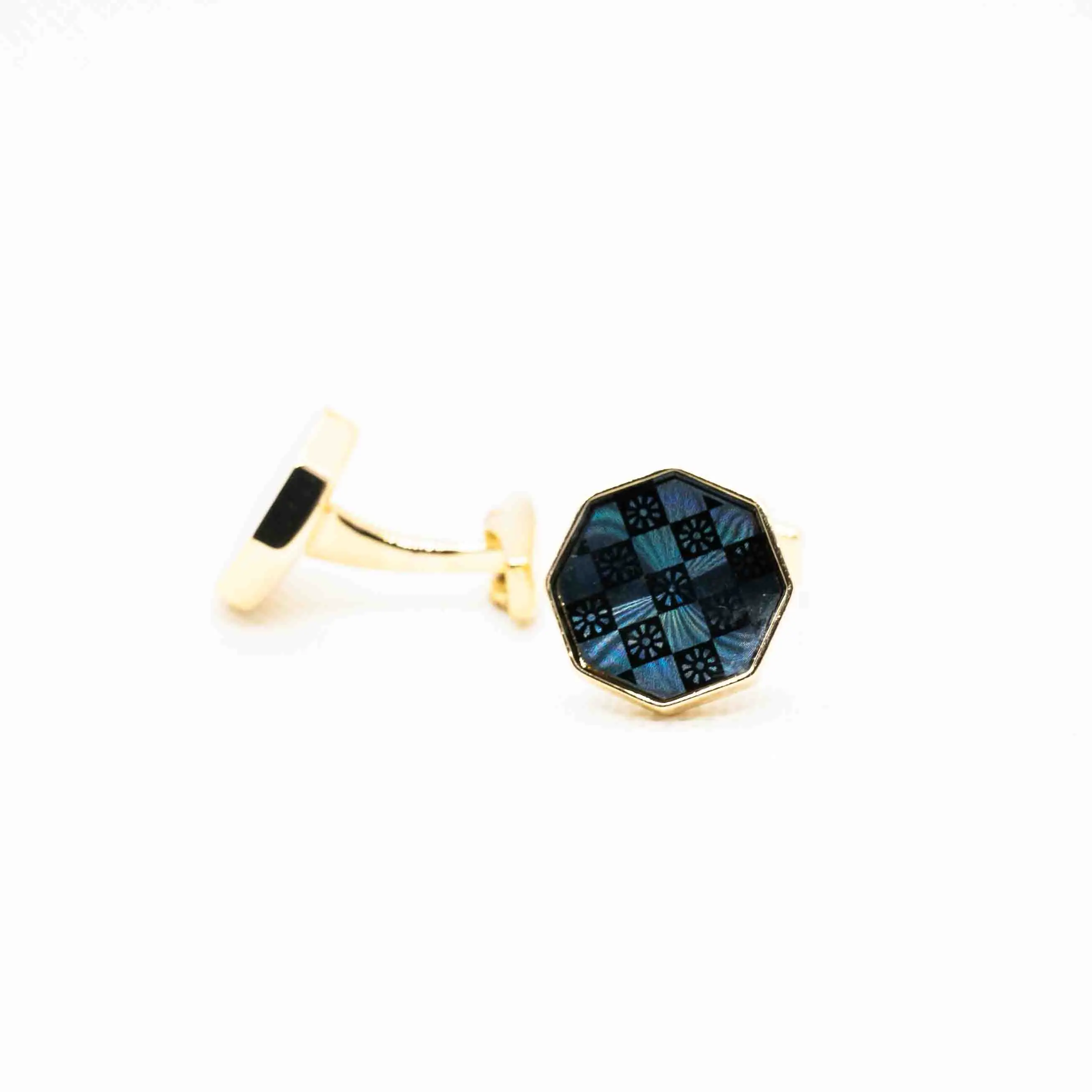 Octagonal Gold Blue Copper Luxury Cufflink