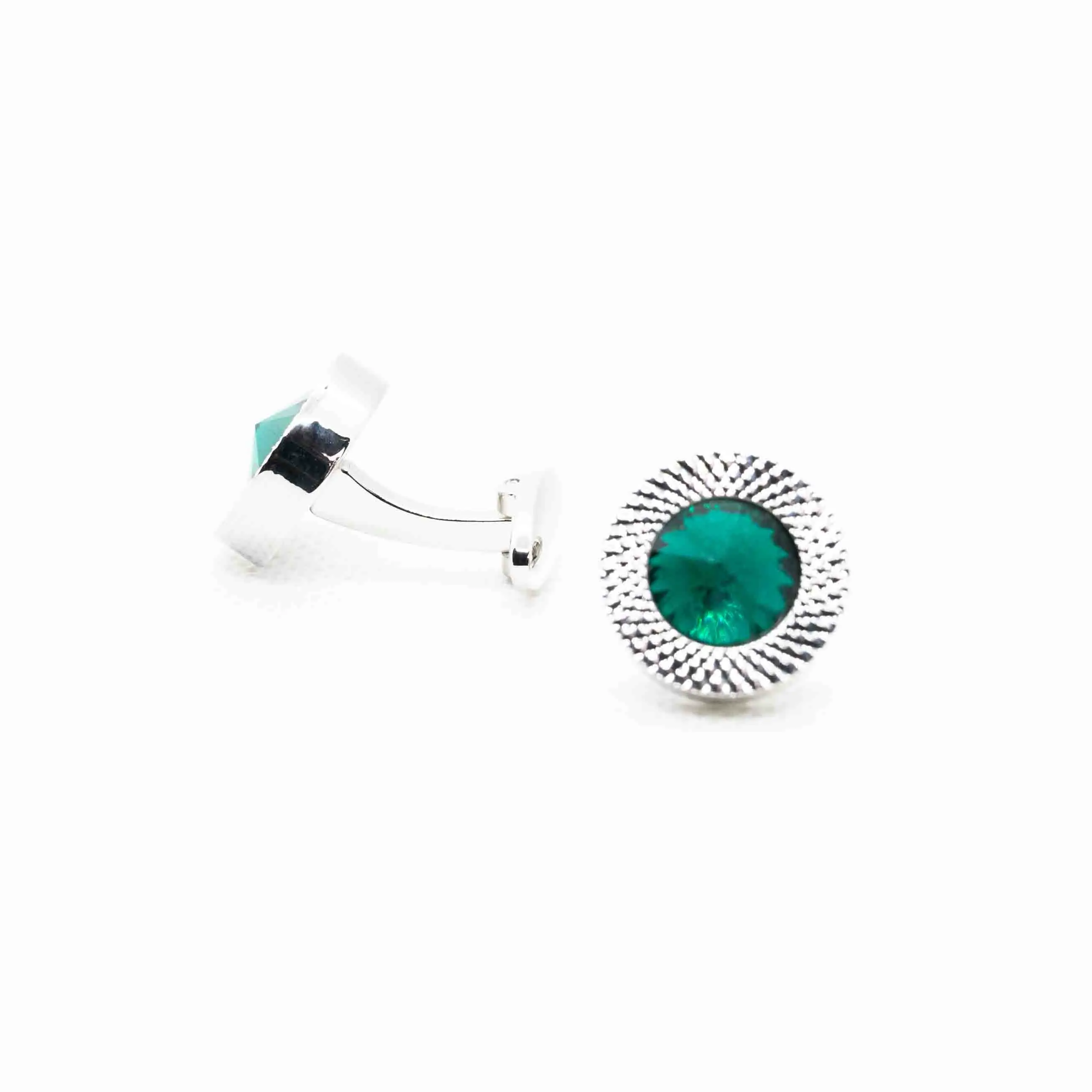 Crystal Silver Copper  Emerald Green Luxury Cufflink
