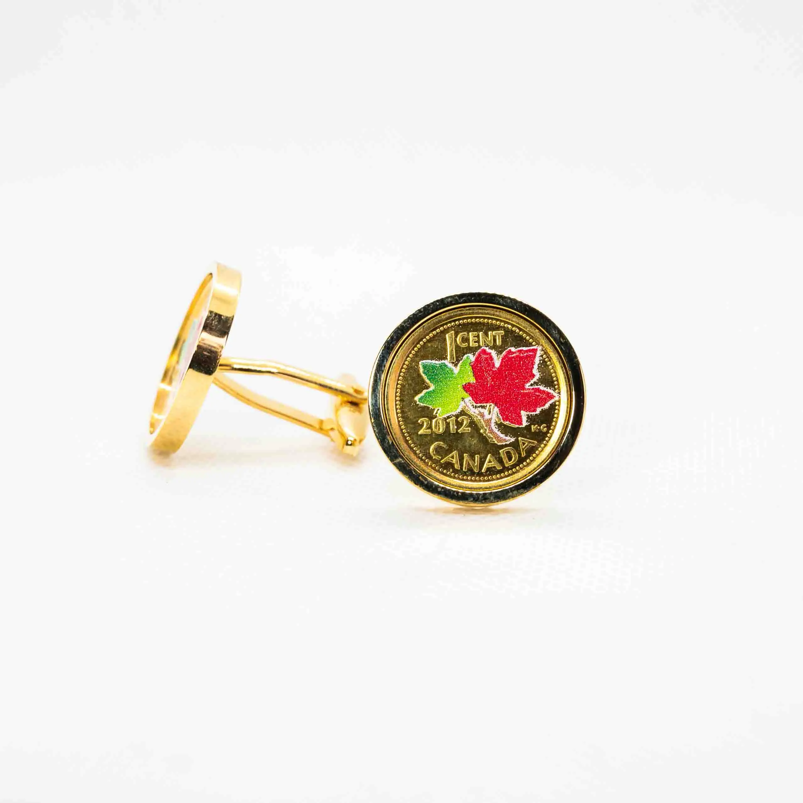 Red and Green Canada Penny Plated 24K Gold Cufflink