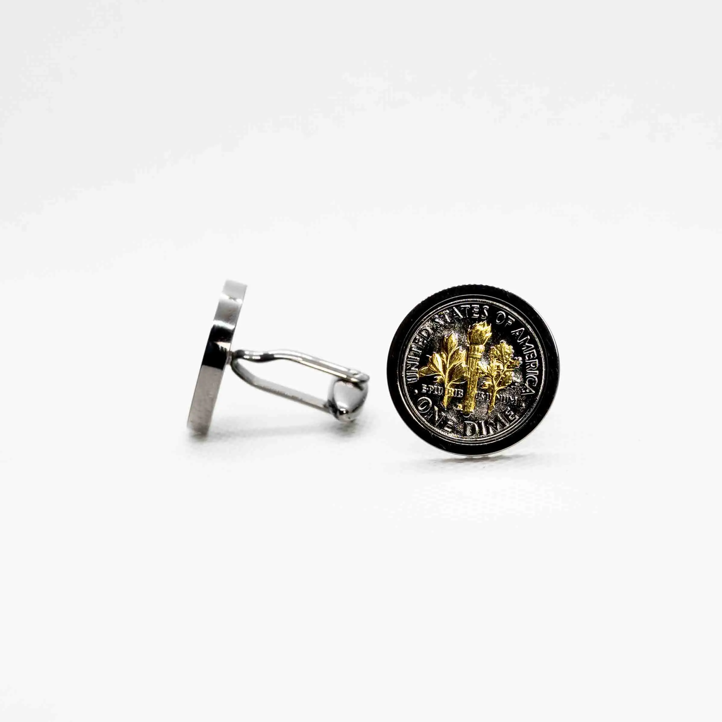 America Silver 10 Cent Black Ruthenium 24K Gold Plated Cufflink