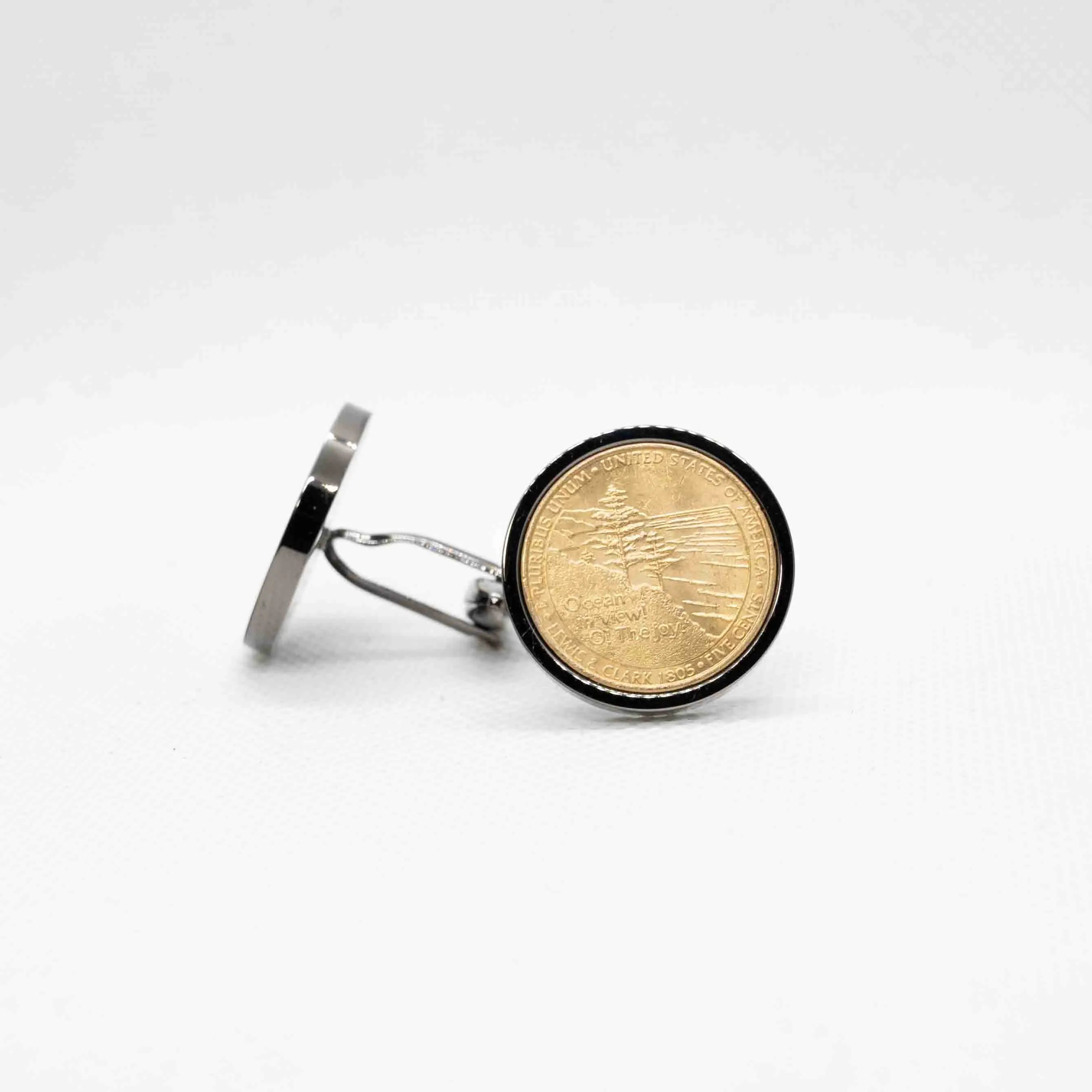 America  24K Gold Plated Jefferson Ocean View  5 Cent Coin Cufflink